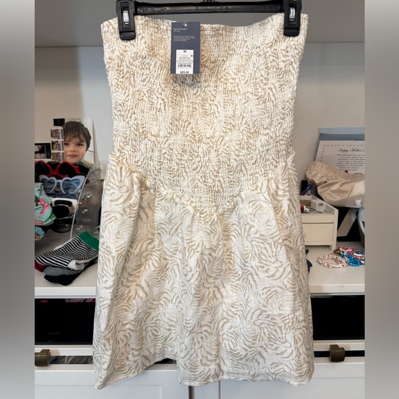 Dresses & Skirts - Cream and Tan Textured Strapless Mini Dress